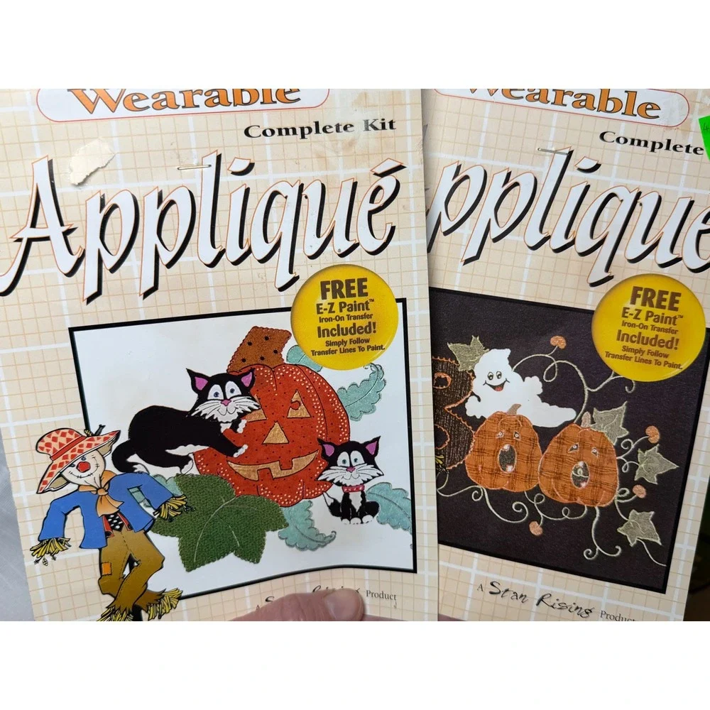 Vintage 1988 Iron-On Innovations Halloween Applique Kits Ghost Pumpkin Cat Set